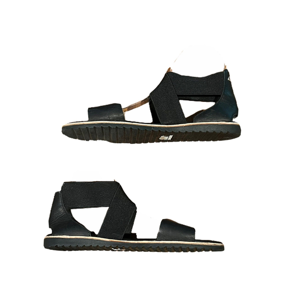 Sorel Ella Black Leather Slip On Flat Ankle-Strap Open Toe Sandals Womens Sz 6.5 - Picture 5 of 12